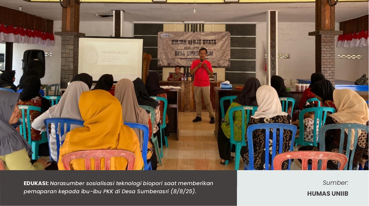 KKN-PPM 21 SUMBERASRI UNIIB GANDENG KETUA BPP DESA SOSIALISASIKAN TEKNOLOGI RAMAH LINGKUNGAN PADA IBU-IBU PKK
