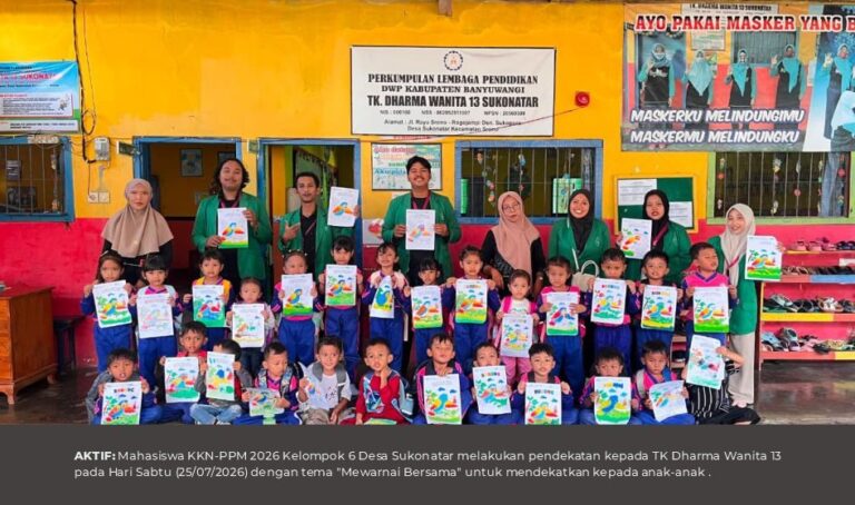 MEWARNAI CERIA BERSAMA ANAK TK: MAHASISWA KKN KELOMPOK 6 HADIRKAN SENI DAN KREATIVITAS DI DESA SUKONATAR