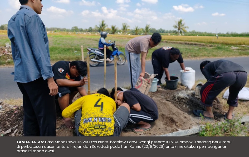 Abadikan Pengabdian, Mahasiswa KKN Kelompok 9 UNIIB Bangun Tugu Pembatas Antara Dusun Krajan dan Sukodadi